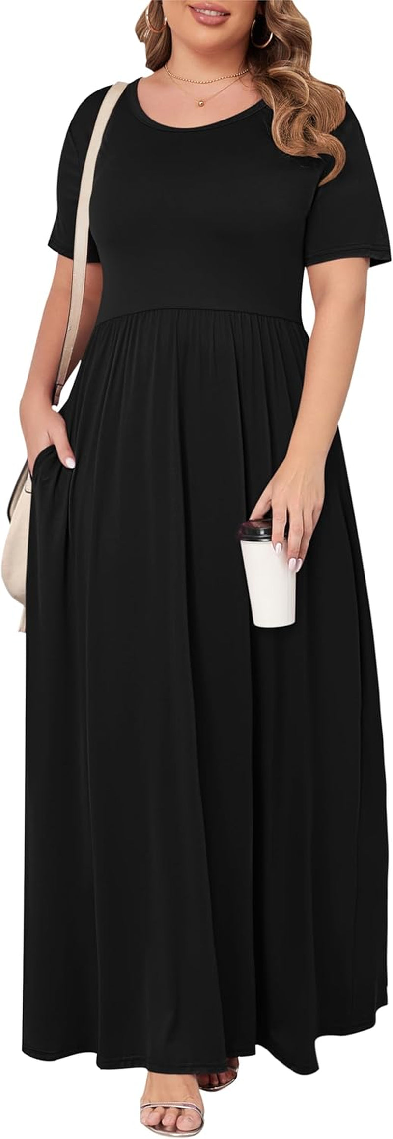 KARALIN Women’S plus Size Maxi Dresses for Curvy Women Summer Casual Short Sleeve 2025 Long Dress 14W-26W