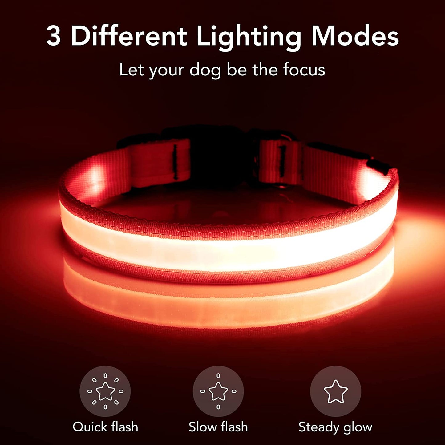 Vizpet LED Dog Collar, Light up Dog Collar Adjustable USB Rechargeable Super Bright Safety Light Glowing Collars for Dogs(Medium,Red)