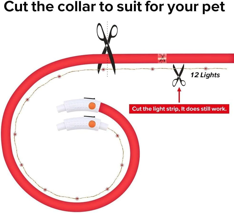 Illumifun Led Dog Collar, USB Rechargeable LED Dog Necklace Light, Silicone Light up Dog Collars Glow in the Dark (Red-Silicone)