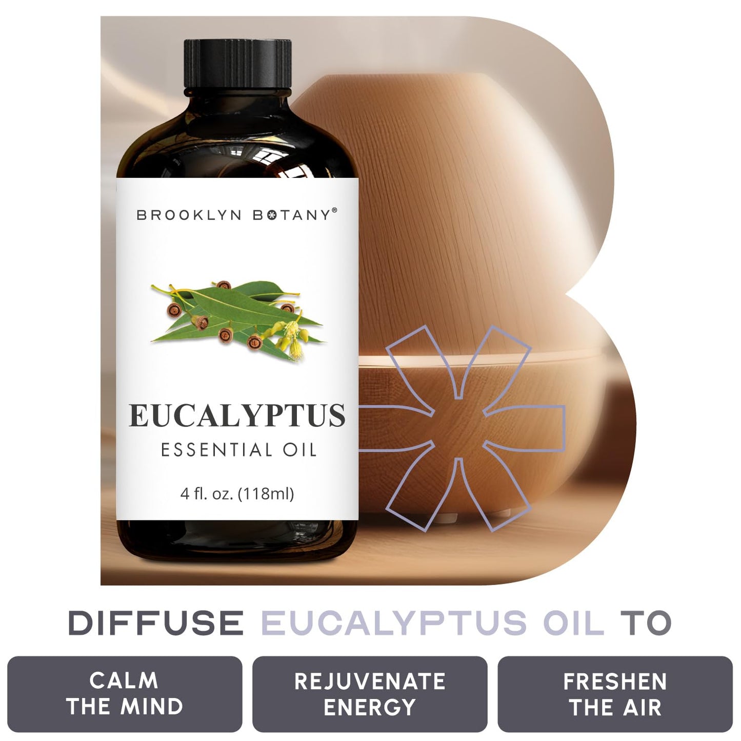 Brooklyn Botany Eucalyptus Essential Oil - Huge 4 Fl Oz - 100% Pure and Natural - Premium Grade with Dropper - for Aromatherapy and Diffuser