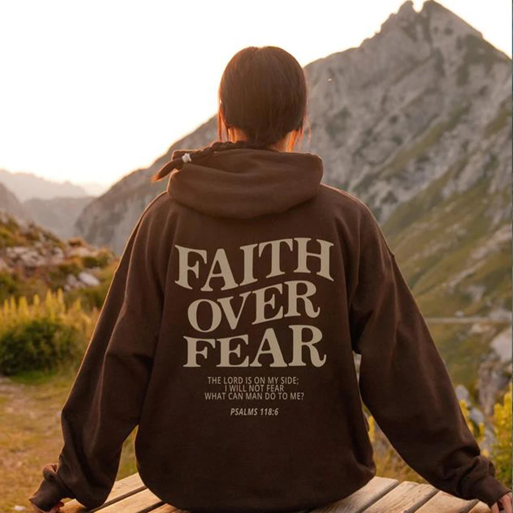 Faith Overcomes Fear - Christian Hooded Sweatshirts Jesus plus Size Hoodie Streetwear Fashion Pullover Men and Women Clothing