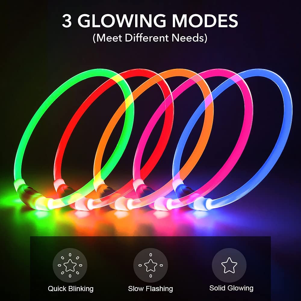 BSEEN Light up Dog Collar, Rechargeable LED Dog Collar Waterproof Glowing Pet Collar TPU Cuttable Lighted Puppy Collar Safety Dog Lights for Night Walking (Pink 70Cm)