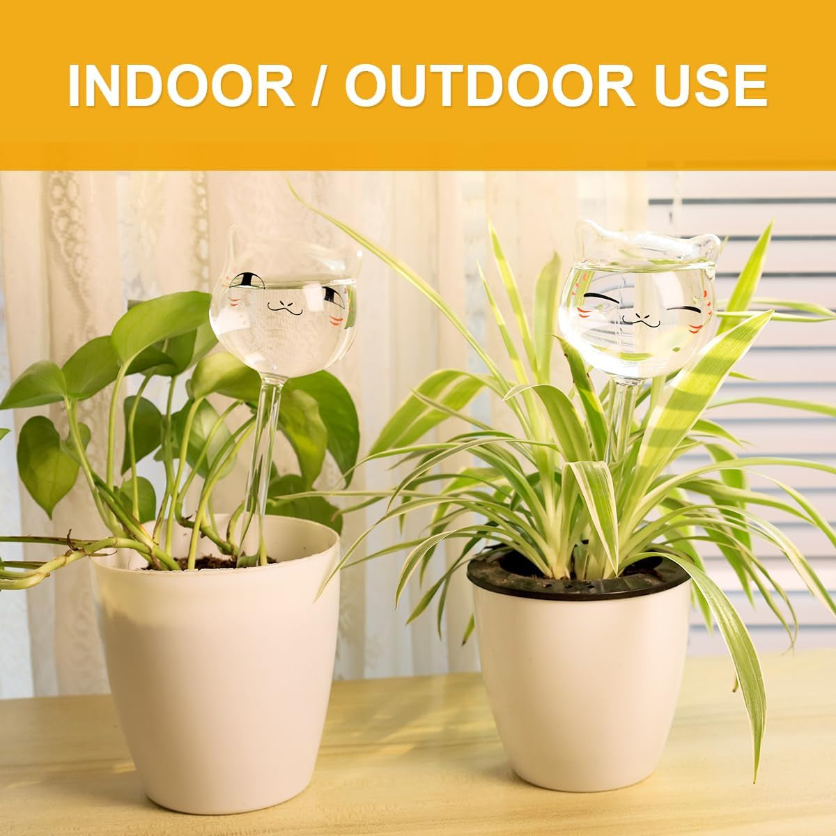 Kikiheim Plant Watering Globes Self Watering Planter Insert Glass Spikes, Hand Blown Clear Automatic Water Bulbs for Outdoor&Indoor Plants, 6.4Oz/190Ml Capacity, 3 Cats