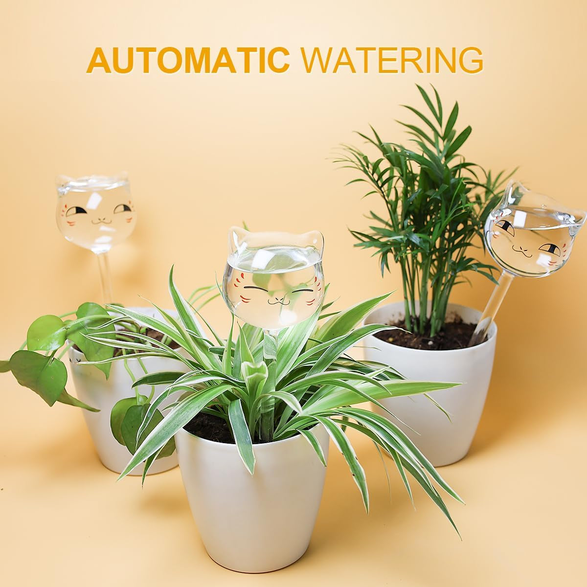 Kikiheim Plant Watering Globes Self Watering Planter Insert Glass Spikes, Hand Blown Clear Automatic Water Bulbs for Outdoor&Indoor Plants, 6.4Oz/190Ml Capacity, 3 Cats