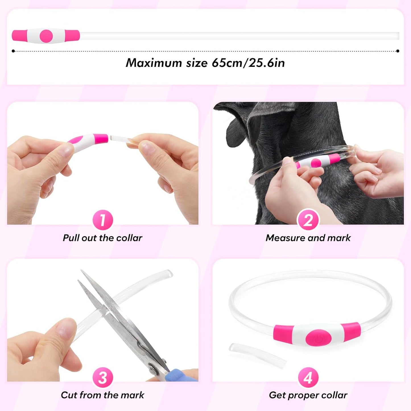BSEEN Light up Dog Collar, Rechargeable LED Dog Collar Waterproof Glowing Pet Collar TPU Cuttable Lighted Puppy Collar Safety Dog Lights for Night Walking (Pink 70Cm)