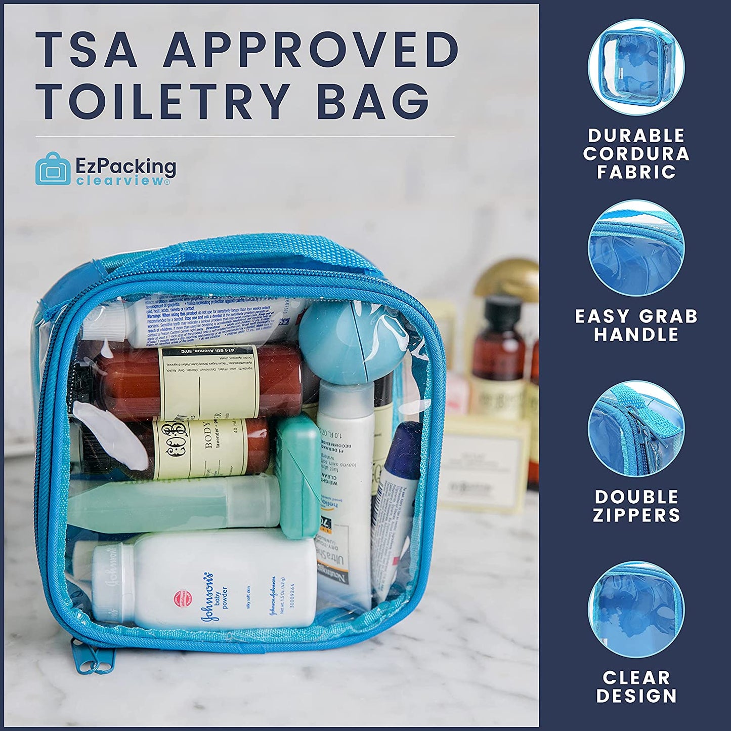 Ezpacking Clear TSA Approved 3-1-1 Travel Toiletry Bag for Carry On/Quart Size Transparent Liquids Pouch for Airport Security/Reusable See through Vinyl & PVC Plastic Organizer Men Women (Pink)
