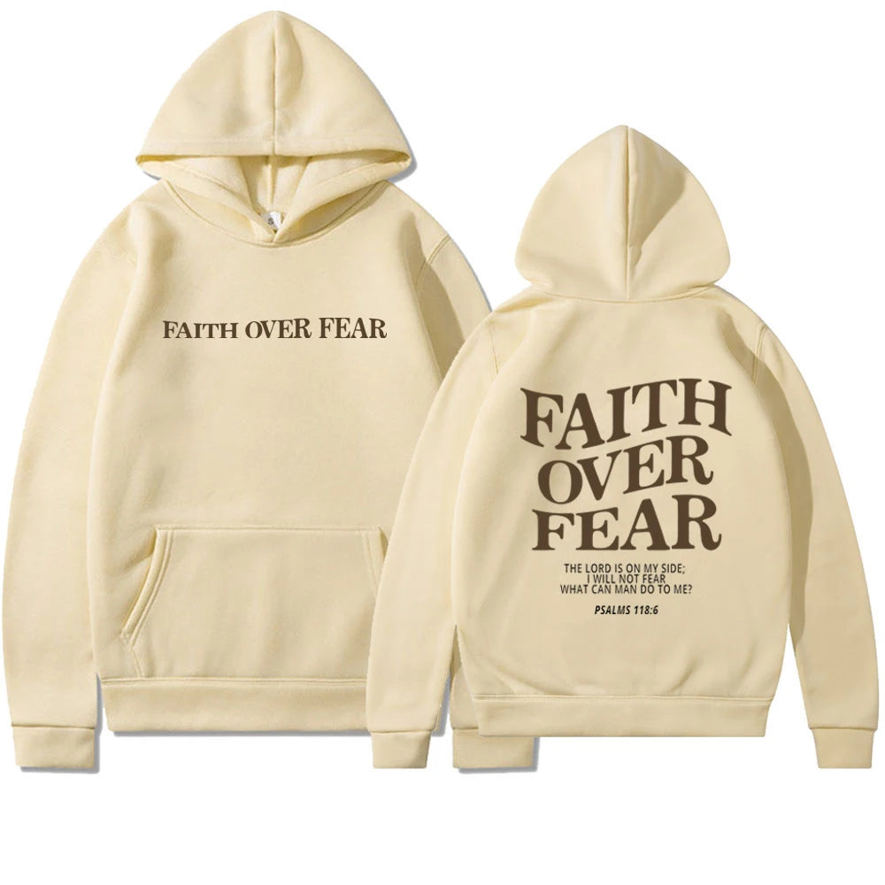 Faith Overcomes Fear - Christian Hooded Sweatshirts Jesus plus Size Hoodie Streetwear Fashion Pullover Men and Women Clothing