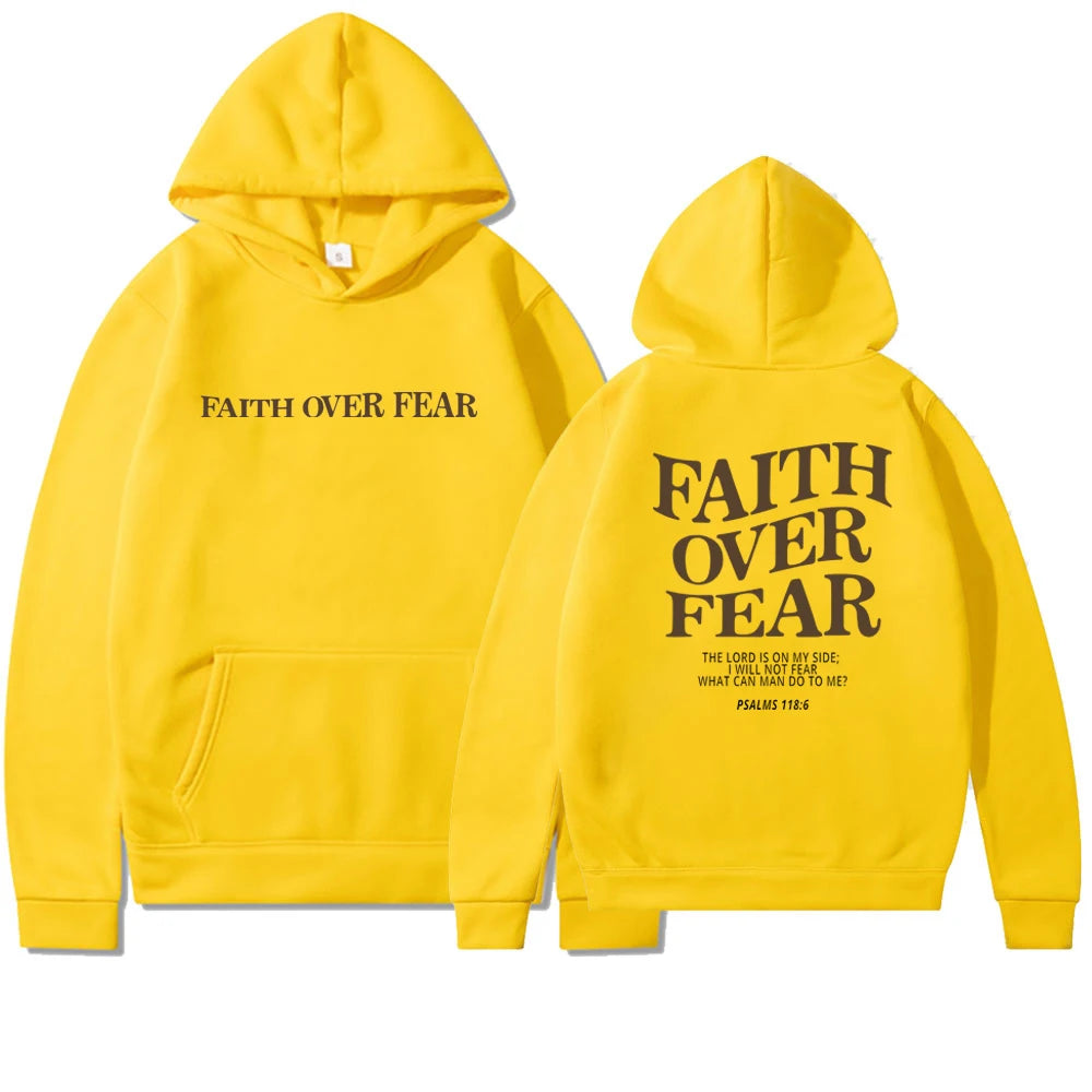Faith Overcomes Fear - Christian Hooded Sweatshirts Jesus plus Size Hoodie Streetwear Fashion Pullover Men and Women Clothing