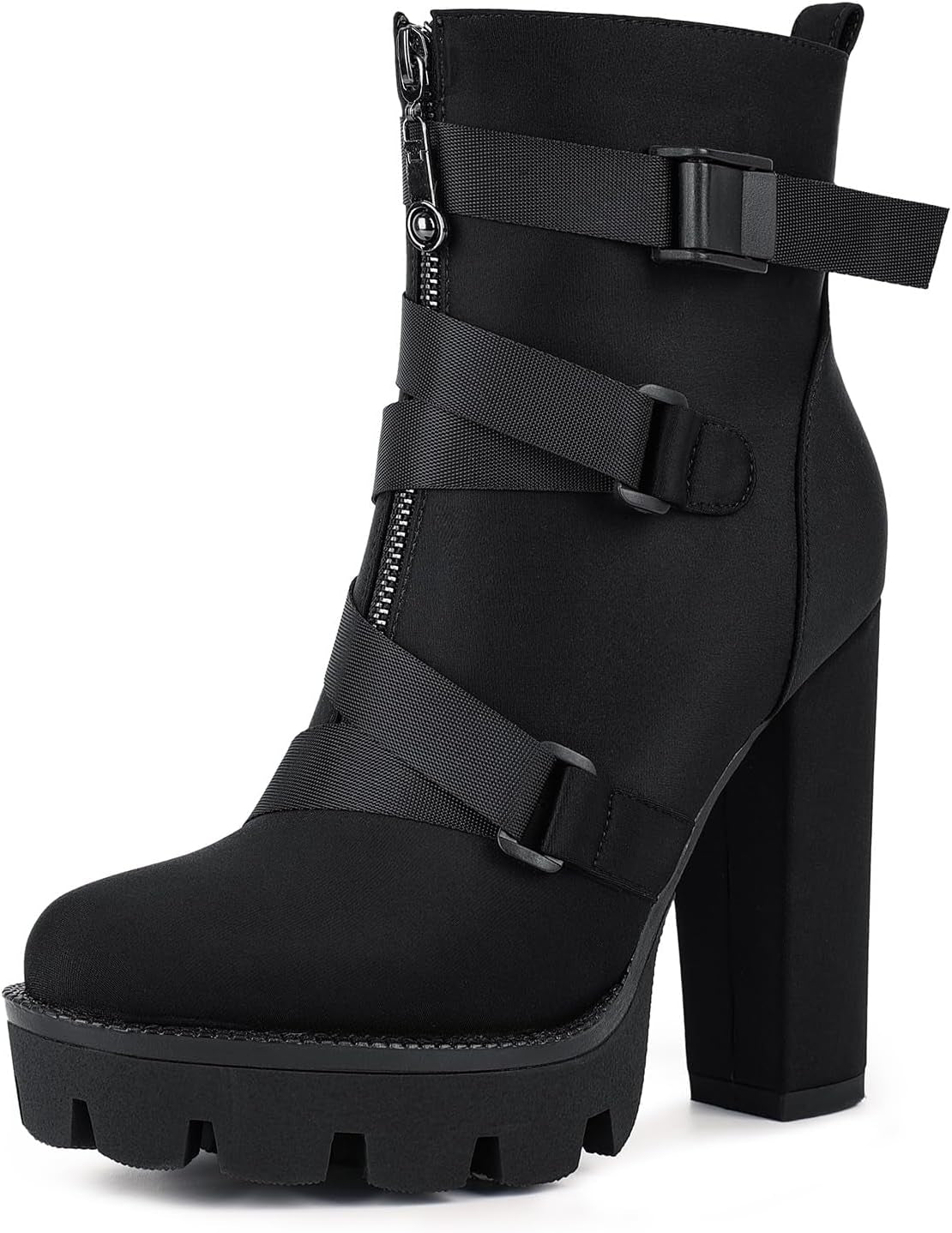 Wetkiss Platform Boots for Women, Heeled Combat Boots Chunky Heel Booties round Toe Lace up High Heel Ankle Boots