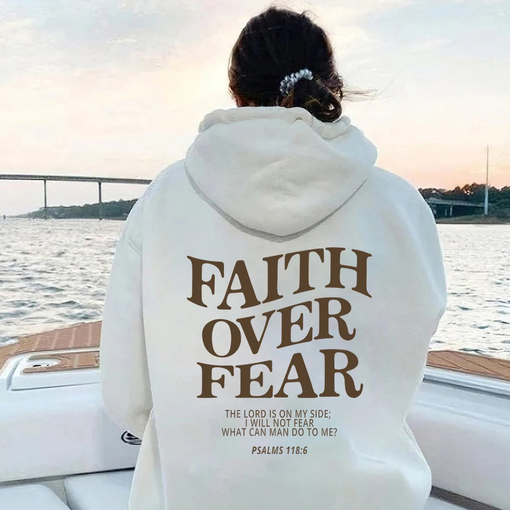 Faith Overcomes Fear - Christian Hooded Sweatshirts Jesus plus Size Hoodie Streetwear Fashion Pullover Men and Women Clothing