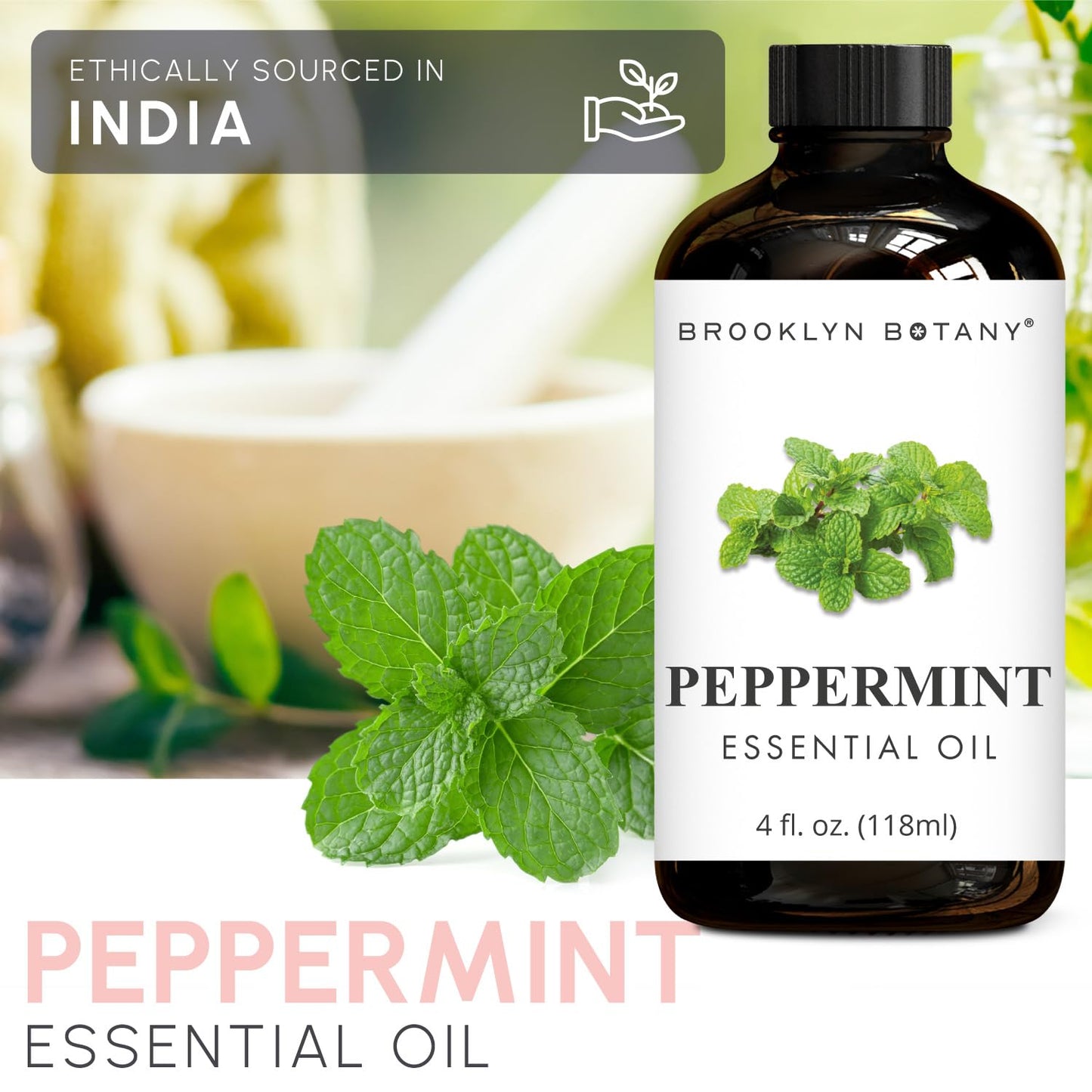 Brooklyn Botany Peppermint Essential Oil - Huge 4 Fl Oz - 100% Pure and Natural - Premium Grade with Dropper - for Aromatherapy and Diffuser