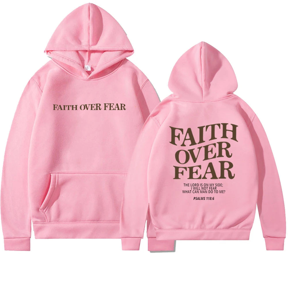 Faith Overcomes Fear - Christian Hooded Sweatshirts Jesus plus Size Hoodie Streetwear Fashion Pullover Men and Women Clothing