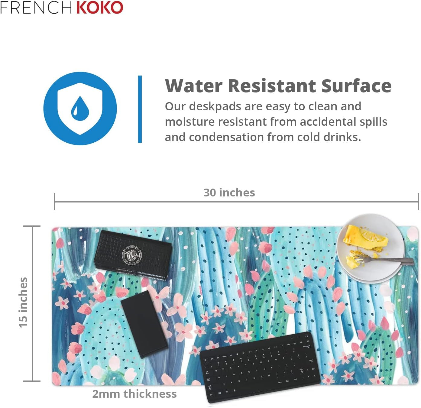 French Koko Large Mouse Pad Long Desk Mat Keyboard Pad Desktop Accessories Home School College Decor Supplies Pretty Extended Mousepad Big Office Essentials Women Girls XL Plant Pink Green Cute Cactus