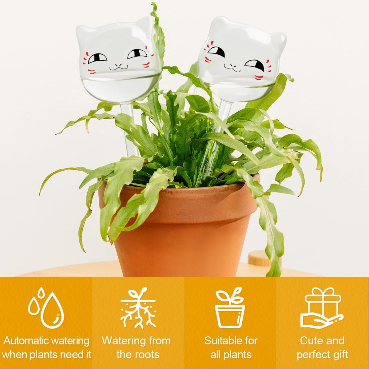 Kikiheim Plant Watering Globes Self Watering Planter Insert Glass Spikes, Hand Blown Clear Automatic Water Bulbs for Outdoor&Indoor Plants, 6.4Oz/190Ml Capacity, 3 Cats