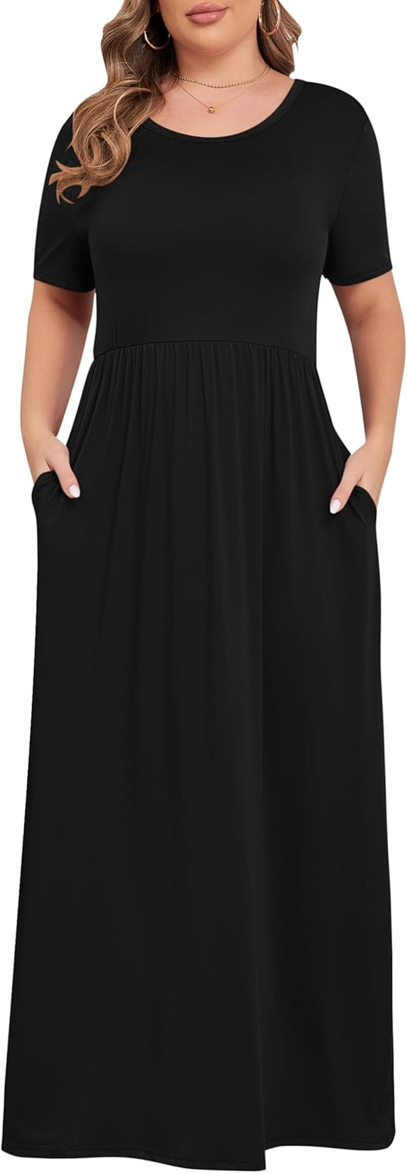 KARALIN Women’S plus Size Maxi Dresses for Curvy Women Summer Casual Short Sleeve 2025 Long Dress 14W-26W