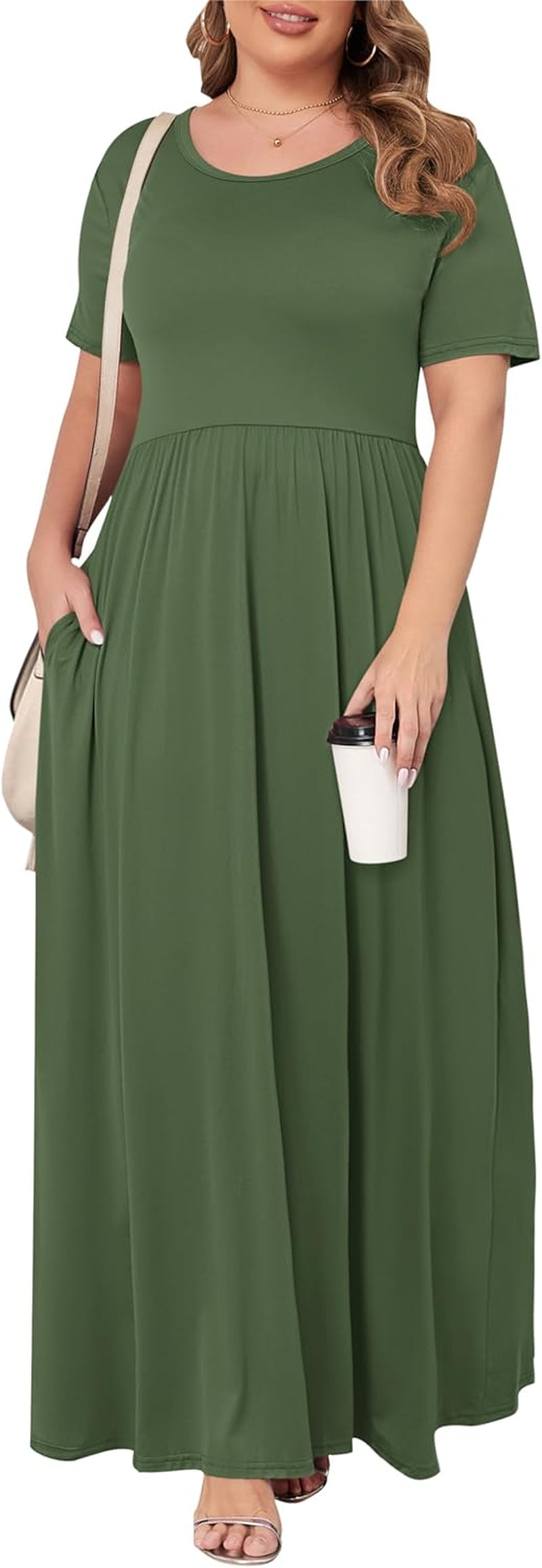KARALIN Women’S plus Size Maxi Dresses for Curvy Women Summer Casual Short Sleeve 2025 Long Dress 14W-26W