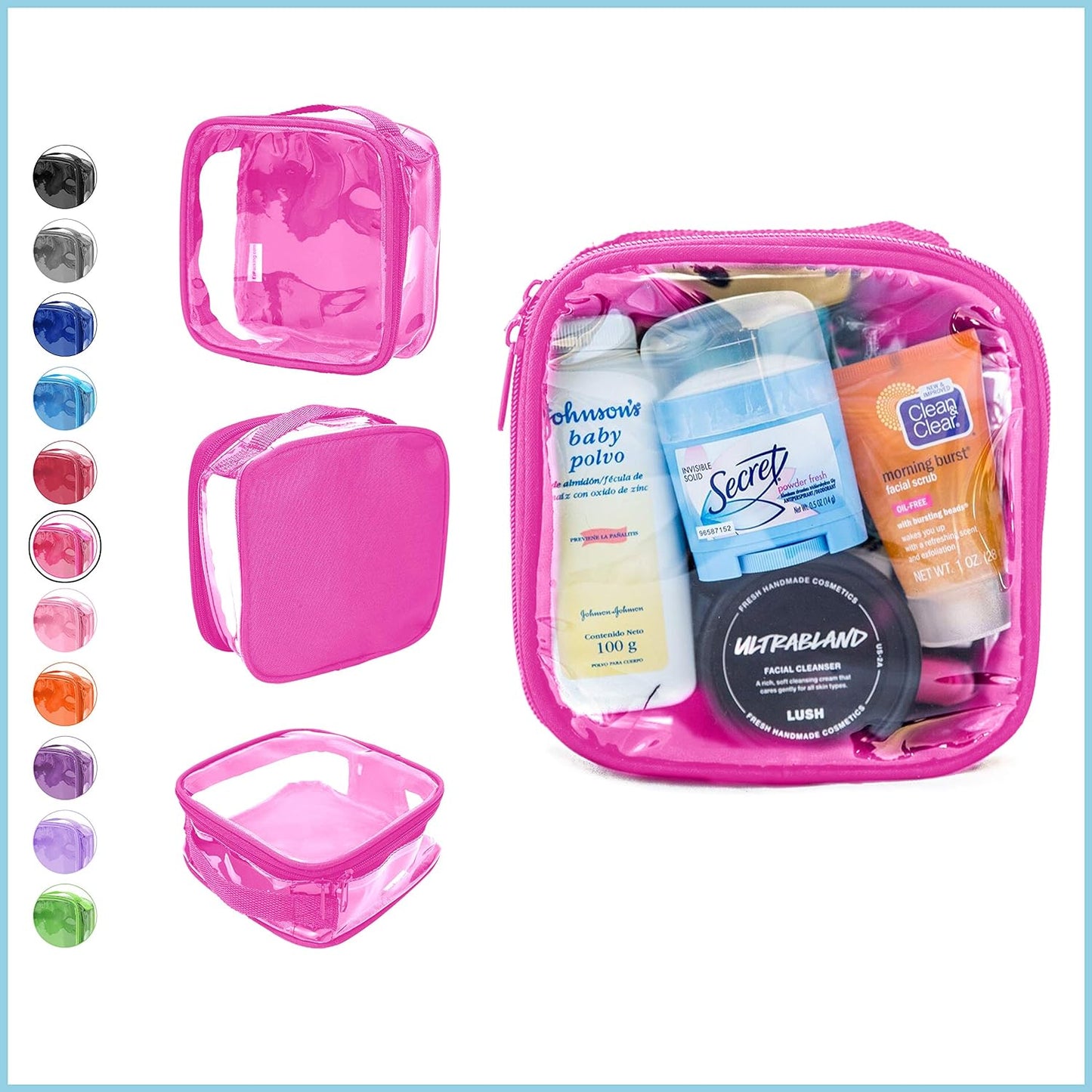 Ezpacking Clear TSA Approved 3-1-1 Travel Toiletry Bag for Carry On/Quart Size Transparent Liquids Pouch for Airport Security/Reusable See through Vinyl & PVC Plastic Organizer Men Women (Pink)