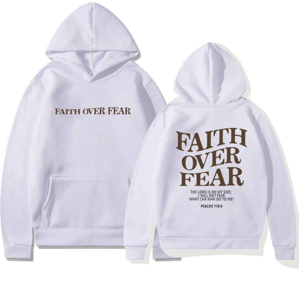 Faith Overcomes Fear - Christian Hooded Sweatshirts Jesus plus Size Hoodie Streetwear Fashion Pullover Men and Women Clothing