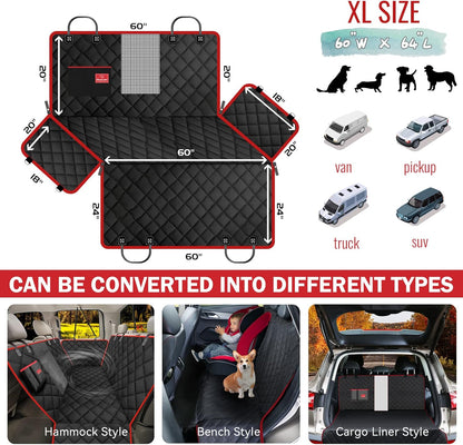 Tantivybo X-Large Dog Car Seat Cover - 100% Waterproof Back Seat Covers for Dogs, Suvs, Red (60''W X 64''L)