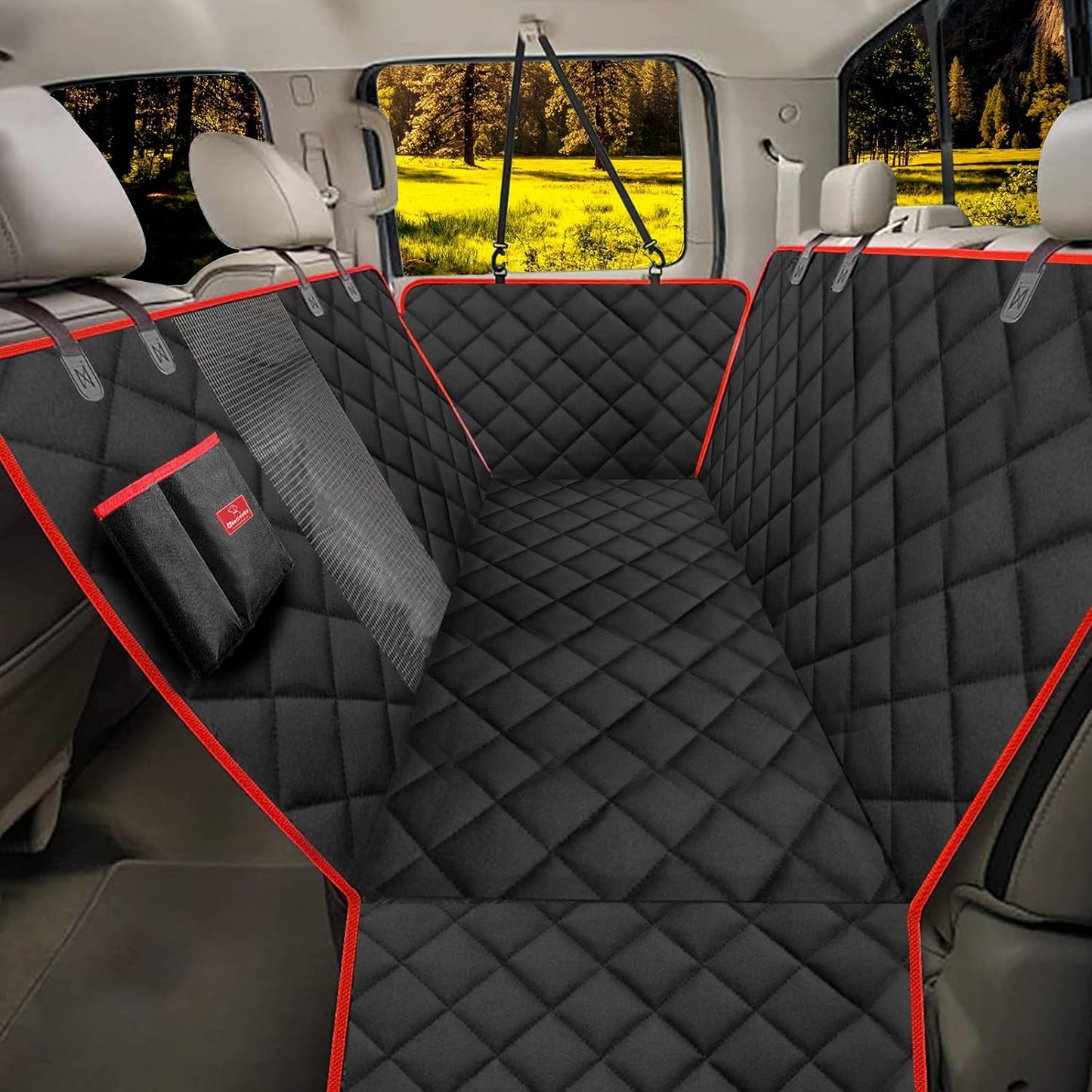 Tantivybo X-Large Dog Car Seat Cover - 100% Waterproof Back Seat Covers for Dogs, Suvs, Red (60''W X 64''L)