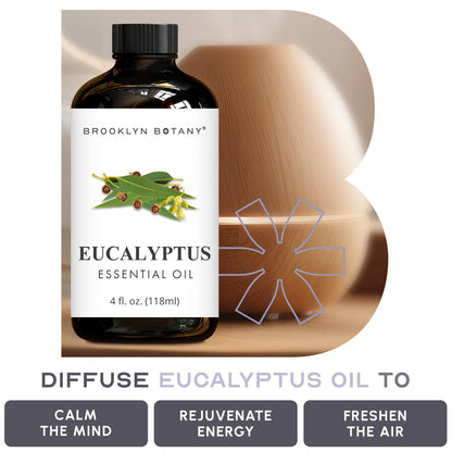 Brooklyn Botany Eucalyptus Essential Oil - Huge 4 Fl Oz - 100% Pure and Natural - Premium Grade with Dropper - for Aromatherapy and Diffuser