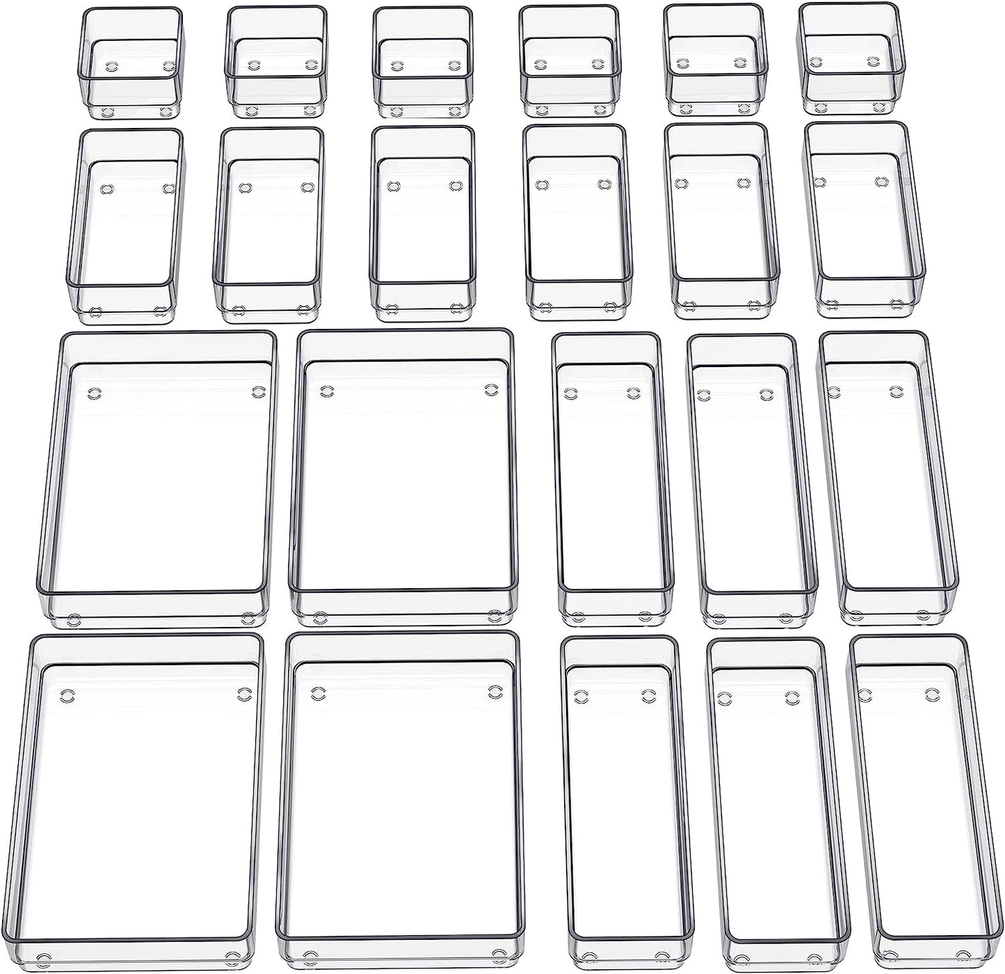 SMARTAKE 22-Piece Drawer Organizer with Non-Slip Silicone Pads, 4-Size Clear Desk Drawer Organizer Trays Storage Tray for Makeup, Jewelries, Utensils in Bedroom Dresser, Office and Kitchen, Clear