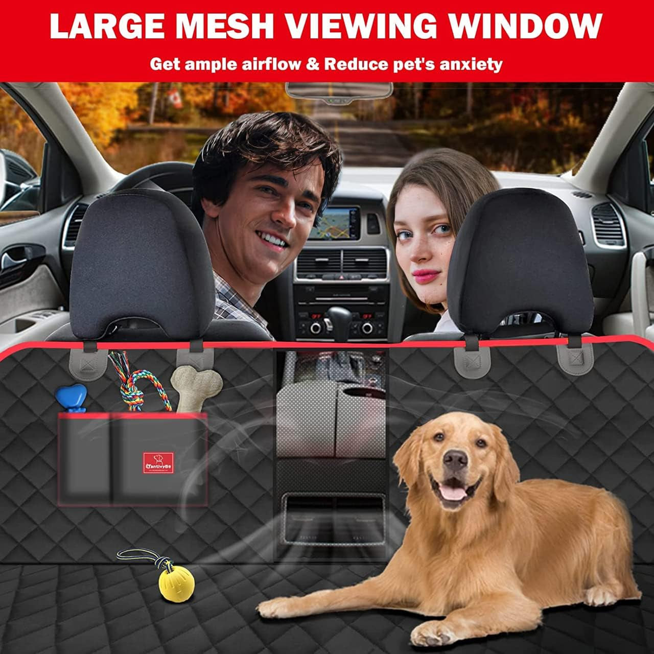Tantivybo X-Large Dog Car Seat Cover - 100% Waterproof Back Seat Covers for Dogs, Suvs, Red (60''W X 64''L)