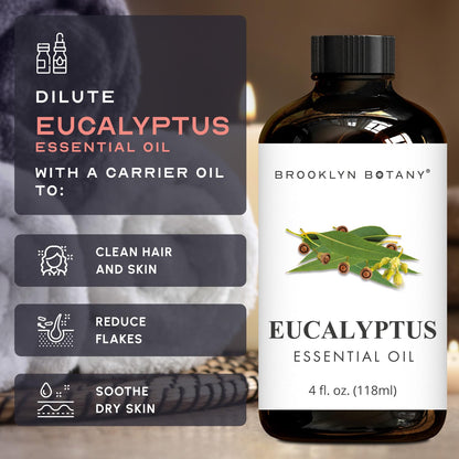 Brooklyn Botany Eucalyptus Essential Oil - Huge 4 Fl Oz - 100% Pure and Natural - Premium Grade with Dropper - for Aromatherapy and Diffuser