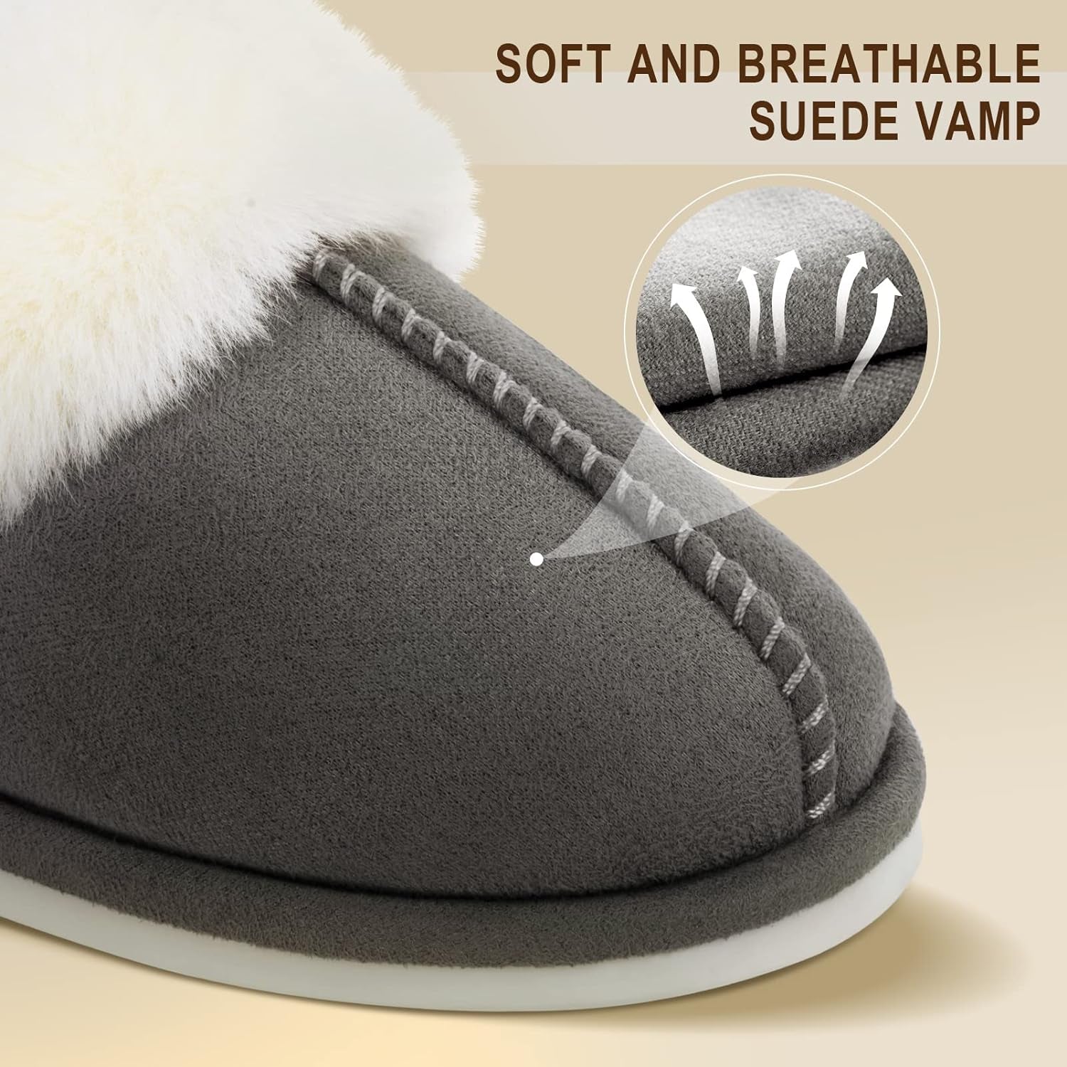 Parlovable Women Slippers with Memory Foam, Fuzzy Warm Bedroom House Shoes, Fluffy Winter Indoor Outdoor Anti-Skid Sole