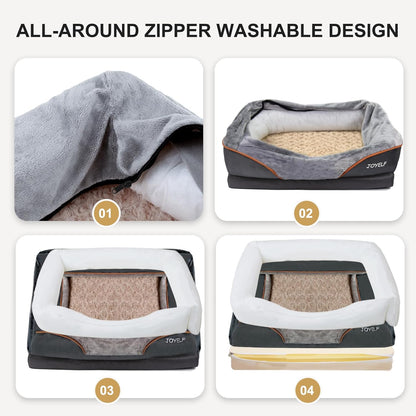 JOYELF Large Memory Foam Dog Bed, Orthopedic Dog Bed & Sofa with Removable Washable Cover and Squeaker Toy as Gift