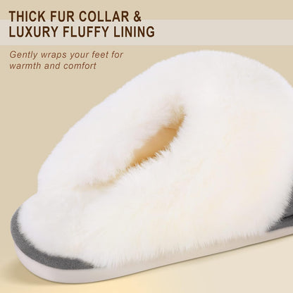 Parlovable Women Slippers with Memory Foam, Fuzzy Warm Bedroom House Shoes, Fluffy Winter Indoor Outdoor Anti-Skid Sole
