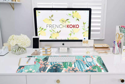 French Koko Large Mouse Pad Long Desk Mat Keyboard Pad Desktop Accessories Home School College Decor Supplies Pretty Extended Mousepad Big Office Essentials Women Girls XL Plant Pink Green Cute Cactus