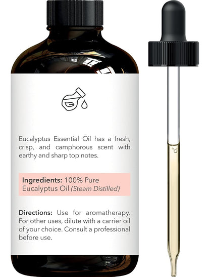 Brooklyn Botany Eucalyptus Essential Oil - Huge 4 Fl Oz - 100% Pure and Natural - Premium Grade with Dropper - for Aromatherapy and Diffuser