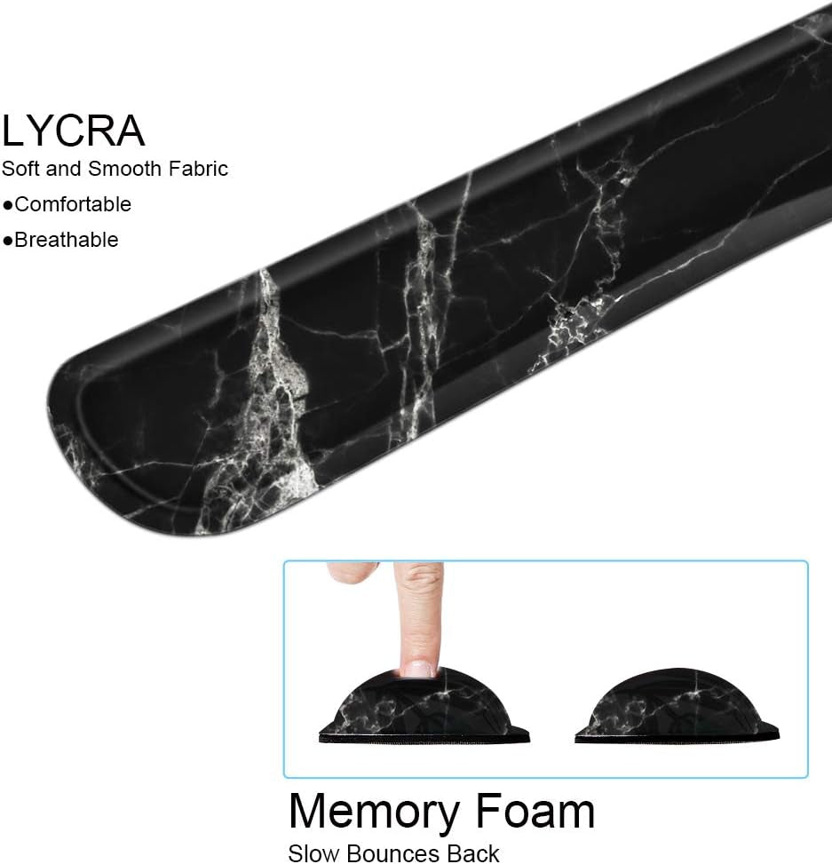 Ergonomic Mouse Pad with Wrist Rest Support and Keyboard Wrist Rest Set with Coaster, Cute Wrist Pad with Non-Slip Rubber Base and Raised Memory Foam, Easy Typing & Pain Relief, Black White Marble