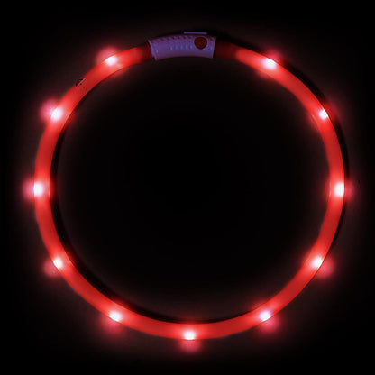Illumifun Led Dog Collar, USB Rechargeable LED Dog Necklace Light, Silicone Light up Dog Collars Glow in the Dark (Red-Silicone)