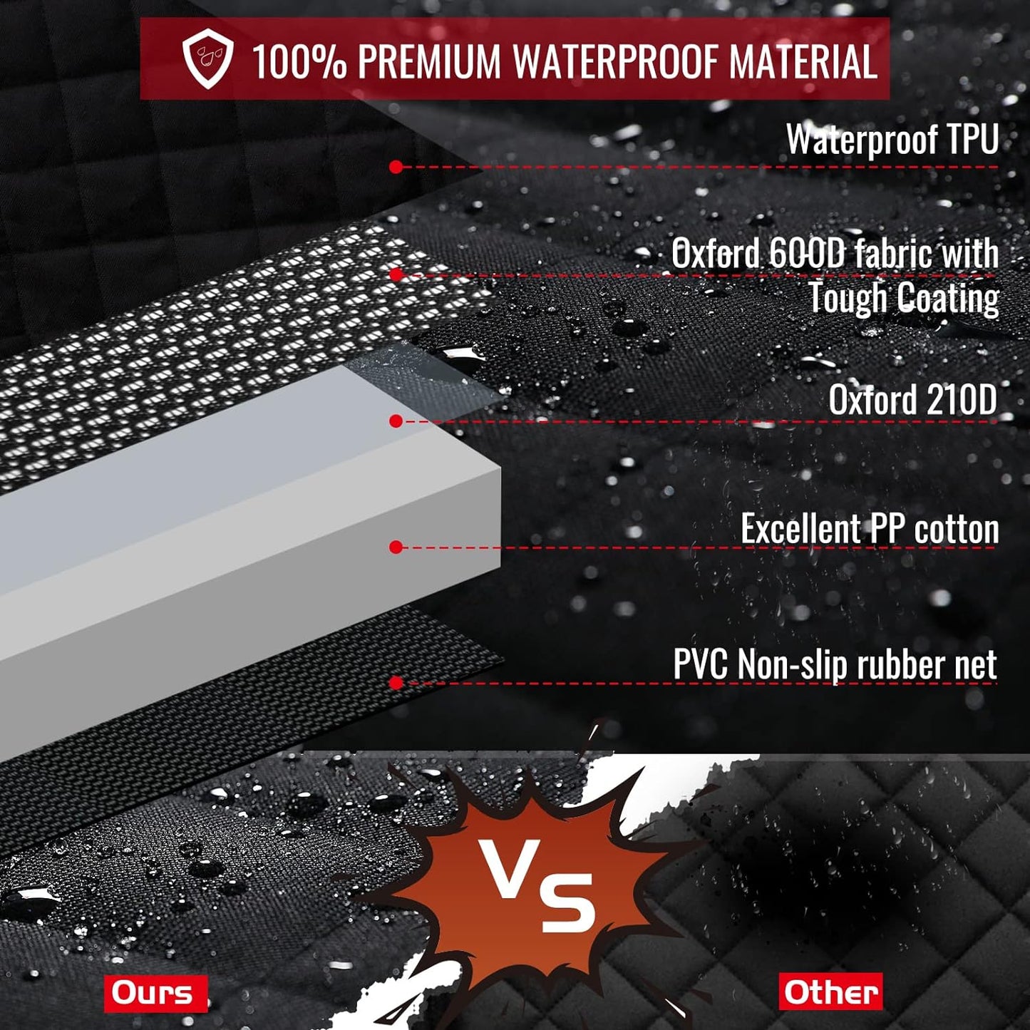 Tantivybo X-Large Dog Car Seat Cover - 100% Waterproof Back Seat Covers for Dogs, Suvs, Red (60''W X 64''L)