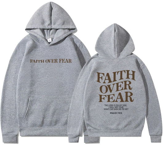 Faith Overcomes Fear - Christian Hooded Sweatshirts Jesus plus Size Hoodie Streetwear Fashion Pullover Men and Women Clothing