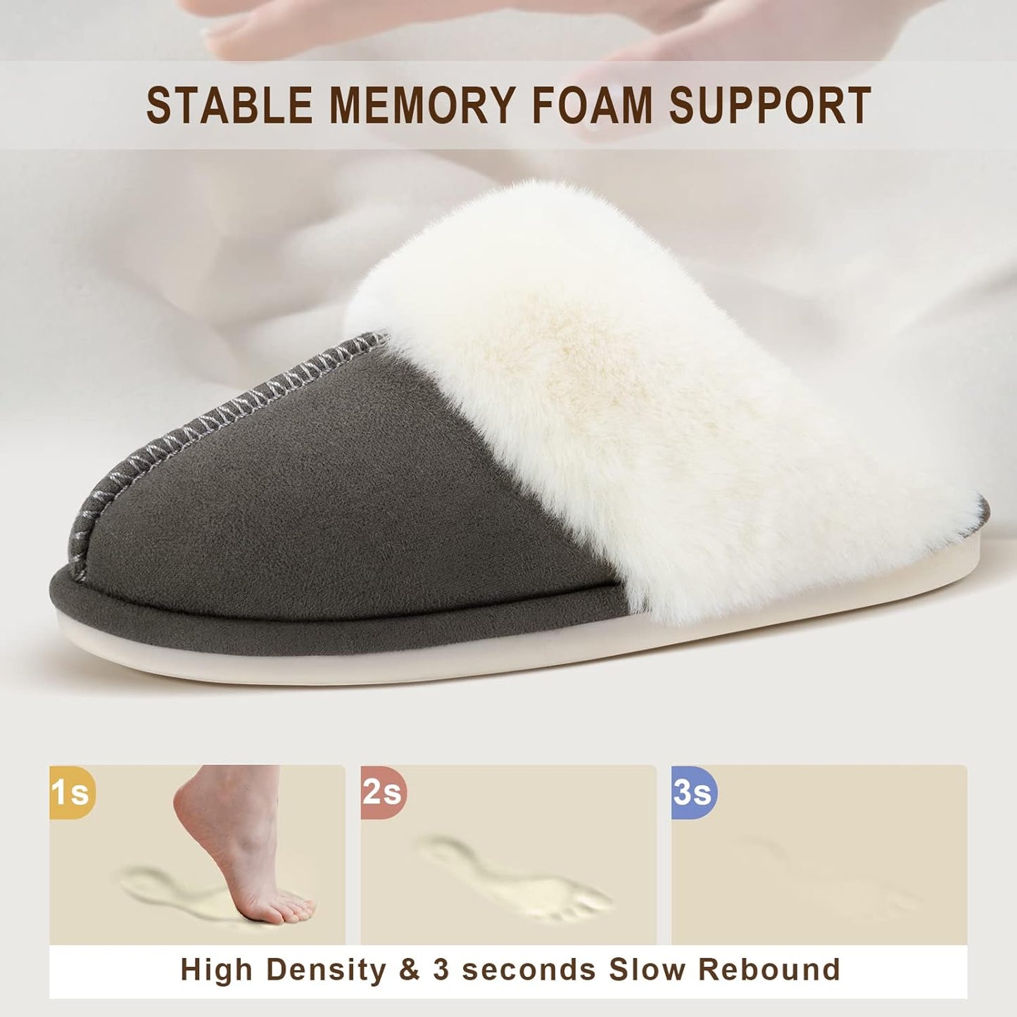 Parlovable Women Slippers with Memory Foam, Fuzzy Warm Bedroom House Shoes, Fluffy Winter Indoor Outdoor Anti-Skid Sole
