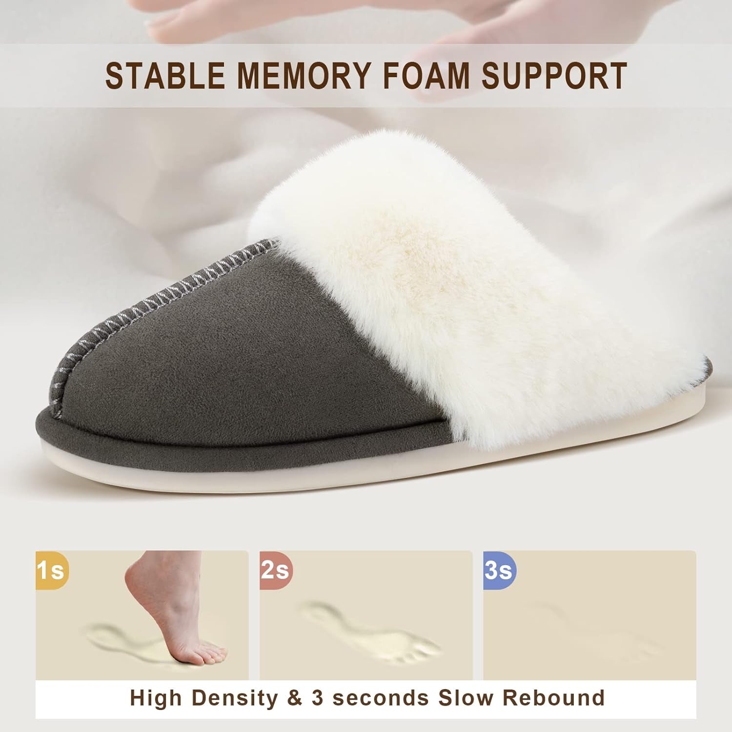 Parlovable Women Slippers with Memory Foam, Fuzzy Warm Bedroom House Shoes, Fluffy Winter Indoor Outdoor Anti-Skid Sole