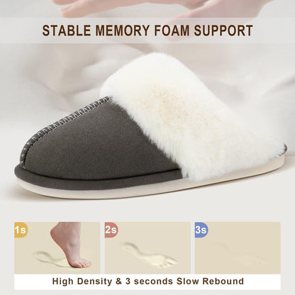 Parlovable Women Slippers with Memory Foam, Fuzzy Warm Bedroom House Shoes, Fluffy Winter Indoor Outdoor Anti-Skid Sole