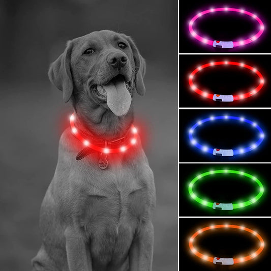 Illumifun Led Dog Collar, USB Rechargeable LED Dog Necklace Light, Silicone Light up Dog Collars Glow in the Dark (Red-Silicone)