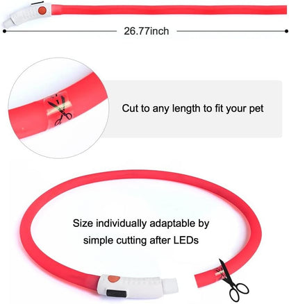 Illumifun Led Dog Collar, USB Rechargeable LED Dog Necklace Light, Silicone Light up Dog Collars Glow in the Dark (Red-Silicone)